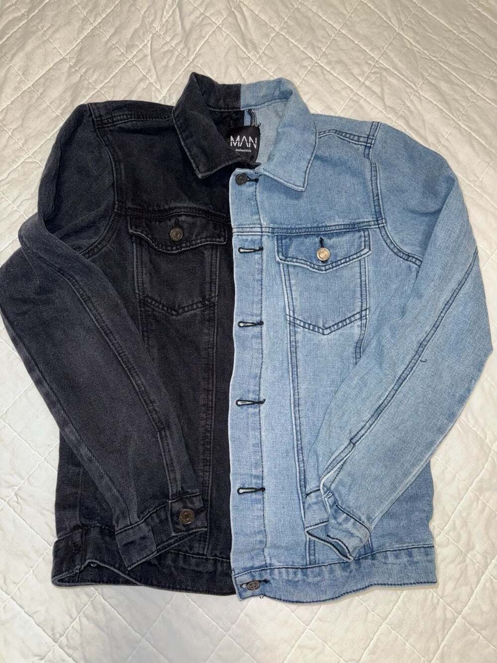 boohooMAN Two-Tone Half and Half Denim Jacket